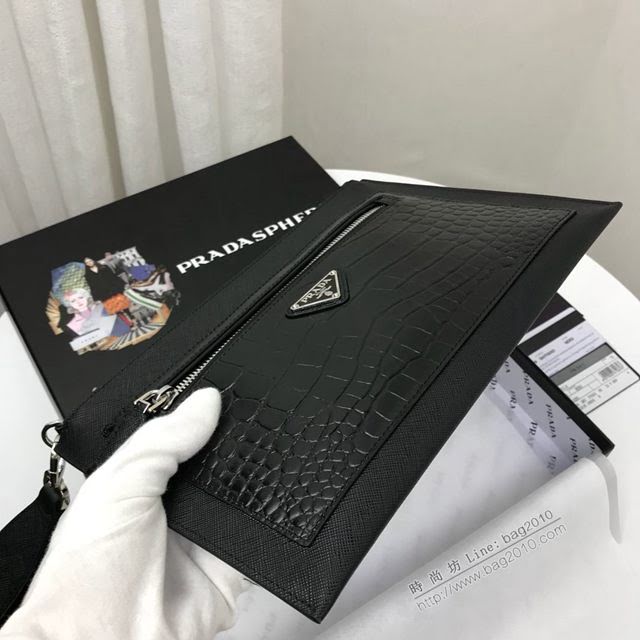 prada手包 普拉達新款皮革手拿包 2NH009 PRADA十字紋牛皮手拿包  pyd2241